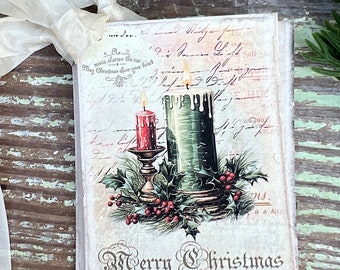 Christmas Vintage Gift Tags CANDLE MERRY CHRISTMAS Farmhouse Christmas Decor Card French Shabby Gift Wrap