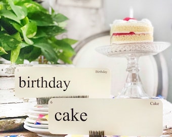 BIRTHDAY Flash Cards LARGE Vintage Inspired Word Flashcard SET Of 8 Farmhouse Decor