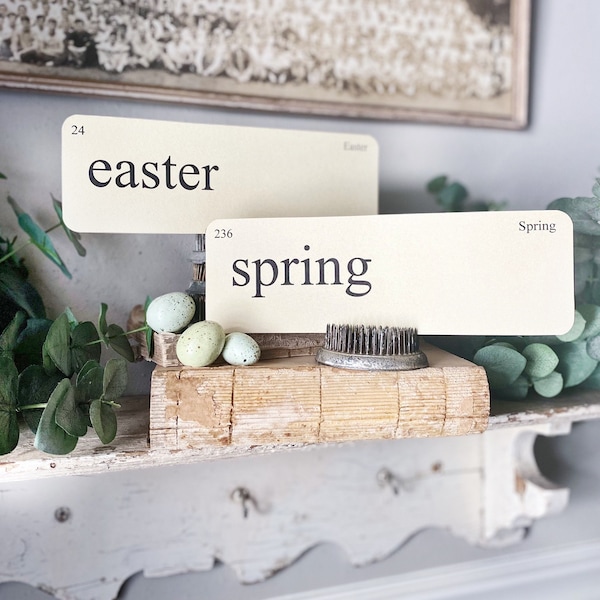 EASTER Flash Cards LARGE Vintage Inspired Word Flashcard SET Of 8 Farmhouse Decor Holiday