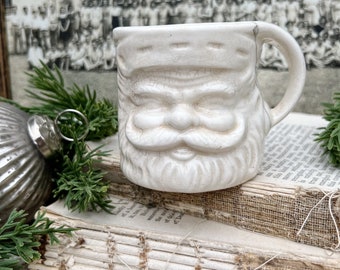 Vintage Ironstone Santa Claus Cup Mug FULL SIZE Creamy White Santa Farmhouse Christmas Decor RARE Japan Crazing Stained