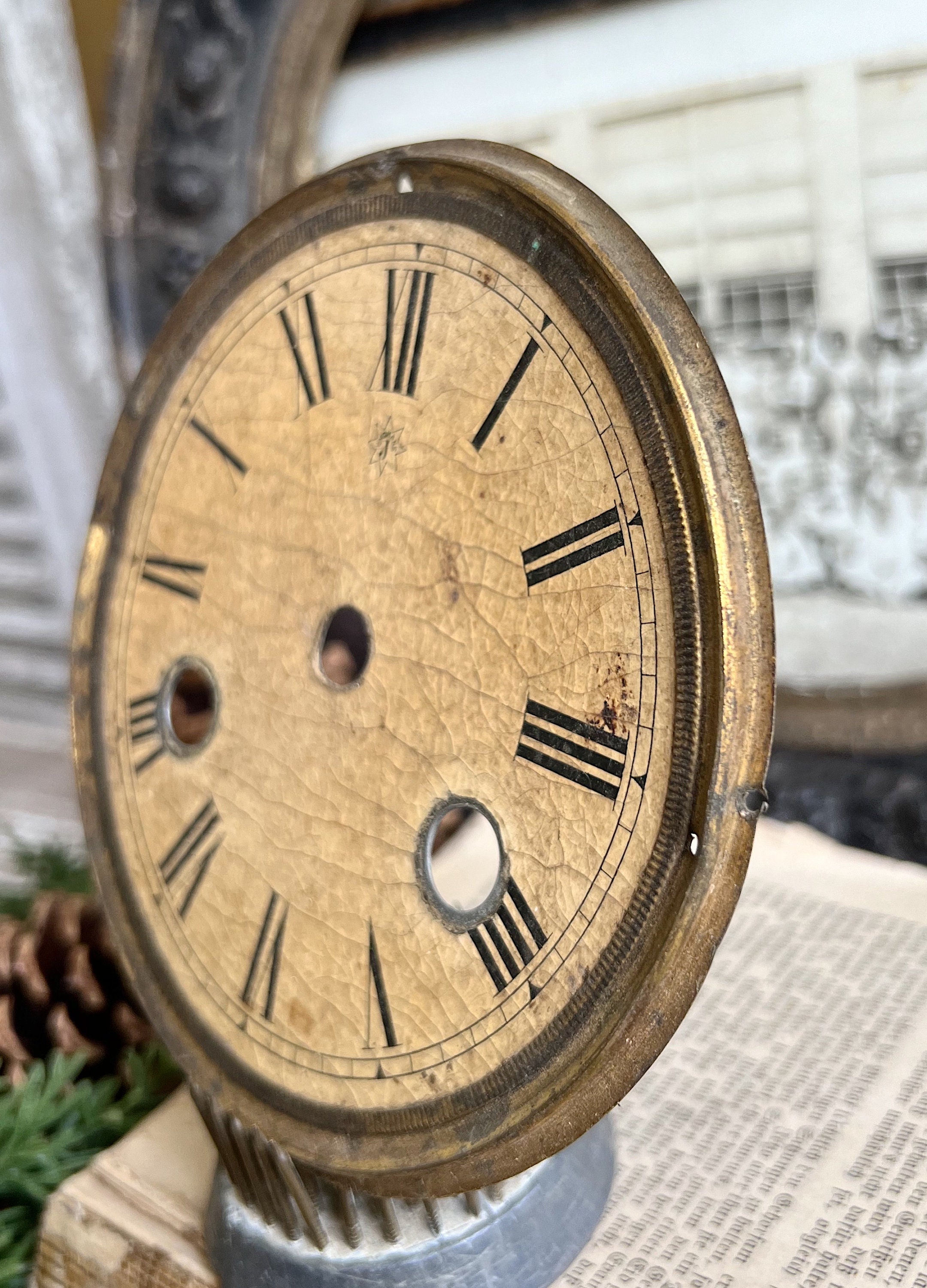 Antique Clock Face Brass Clock Dial Farmhouse Decor Industrial Salvage