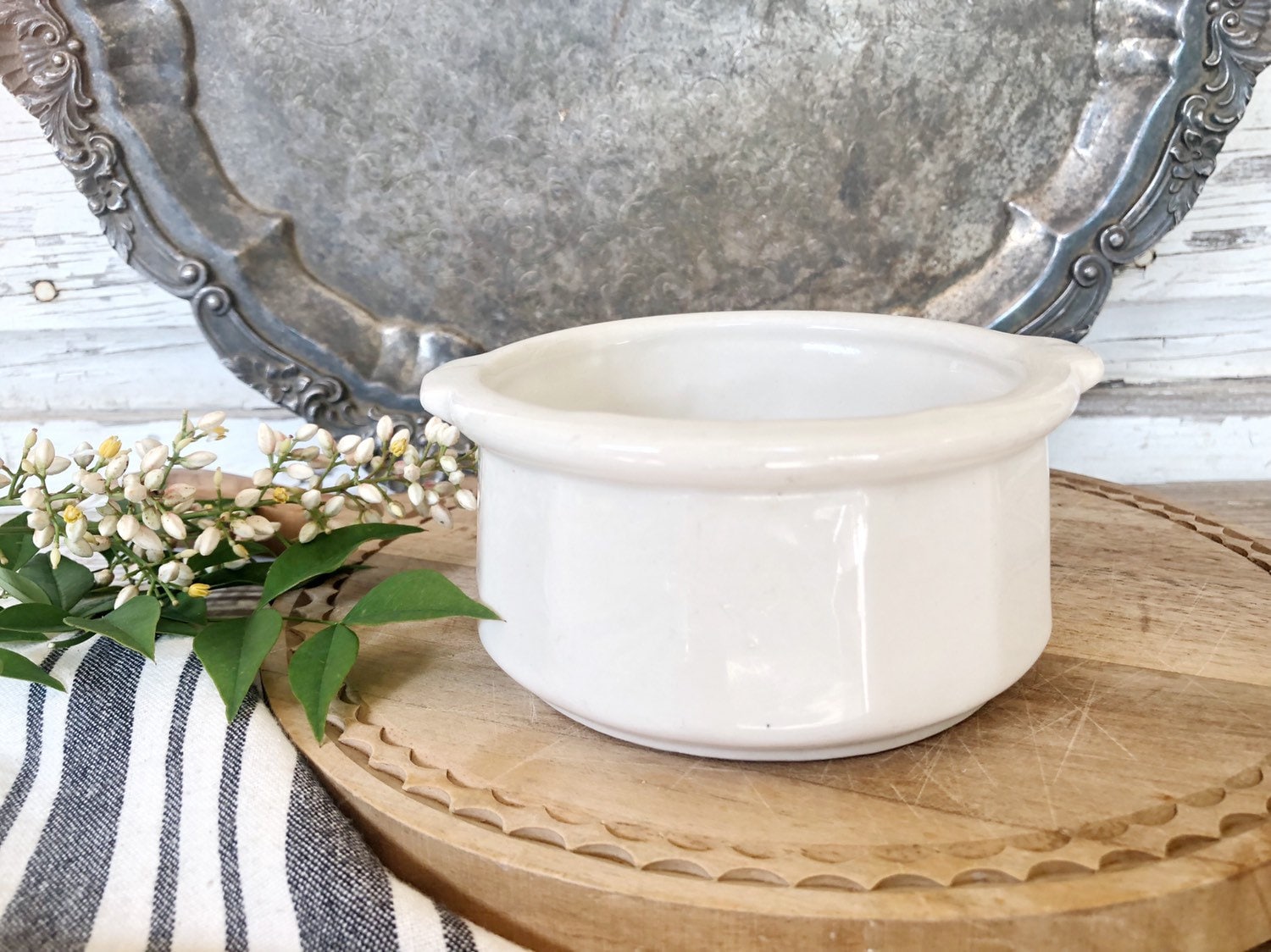 Vintage White Ironstone Soup Bowl Ribbed Bowl Berry