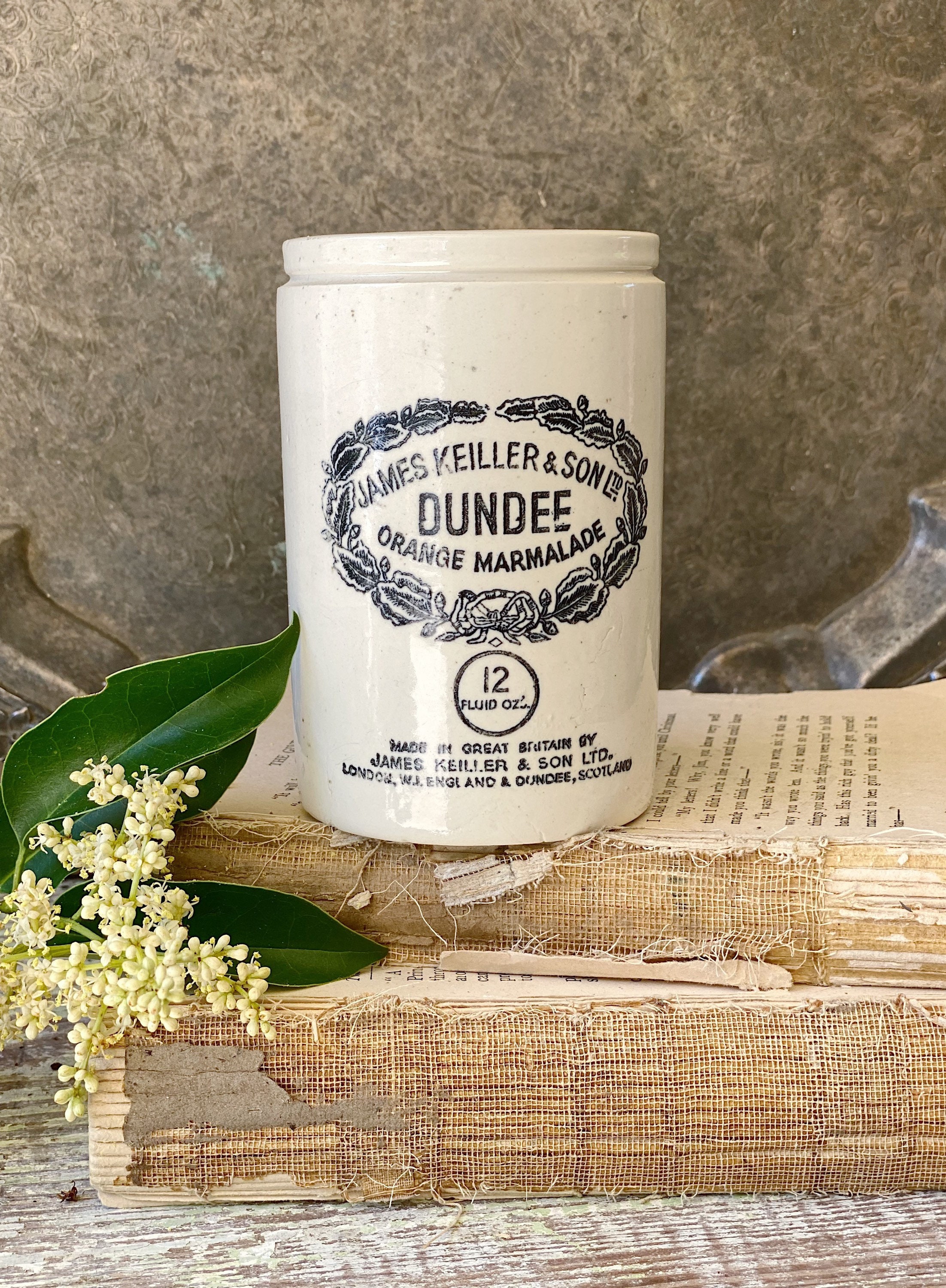 Antique Marmalade IRONSTONE Jar DUNDEE James Keiller Crock Farmhouse