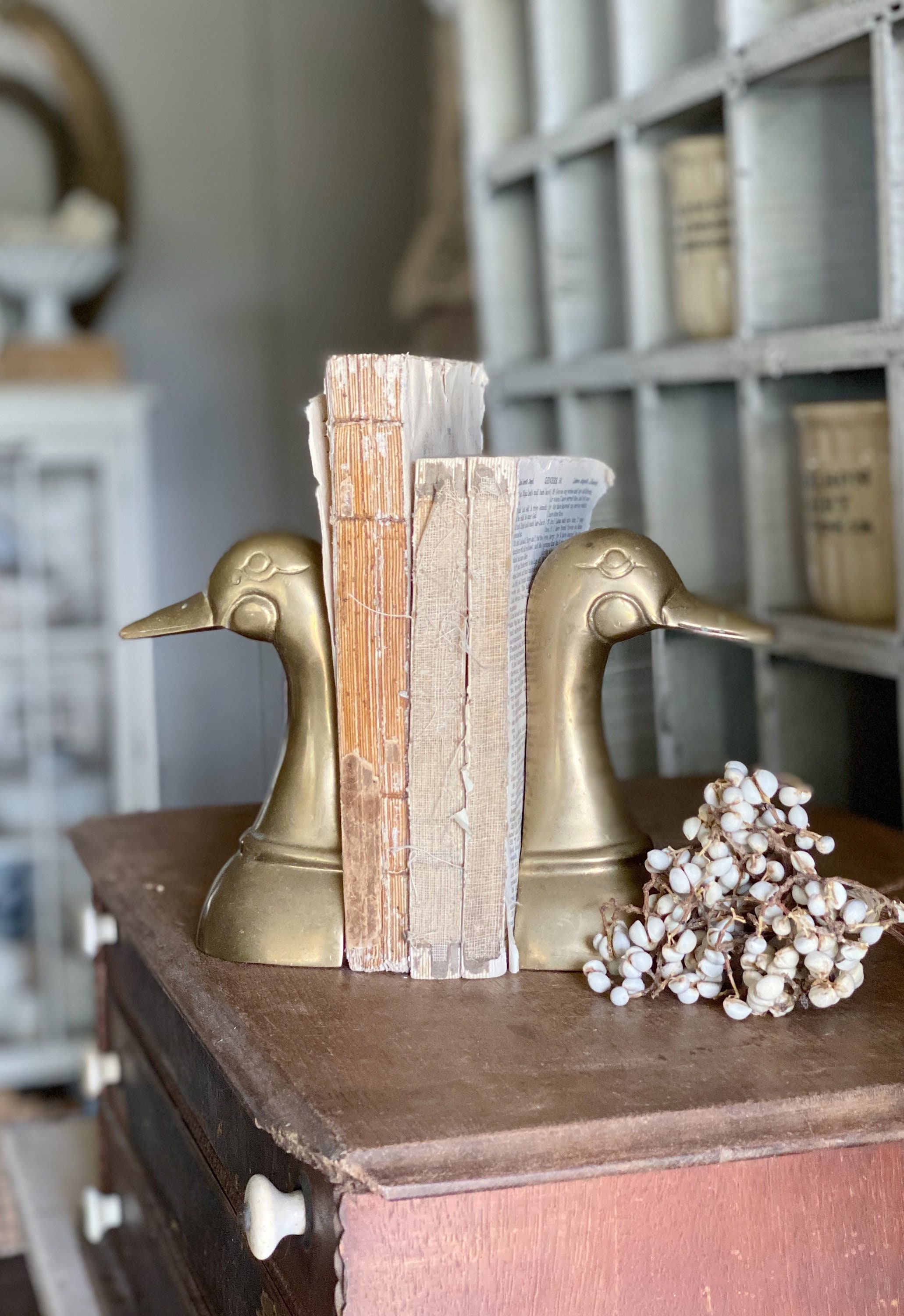 Vintage Brass Duck Head Book Ends PAIR Farmhouse Decor