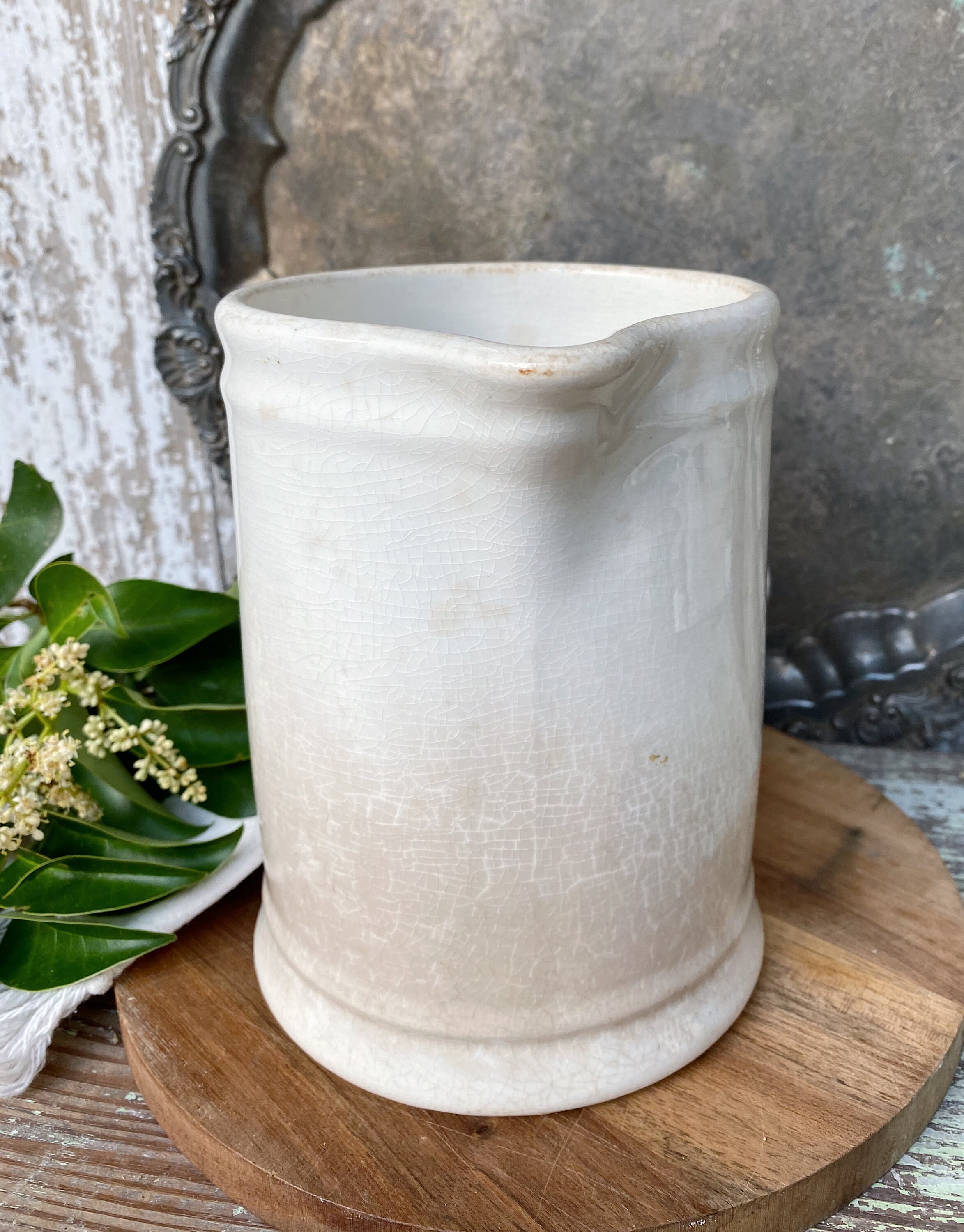 Antique White Ironstone Pitcher HOMER LAUGHLIN Ironstone Pitcher Jug Farmhouse Decor Fixer Upper