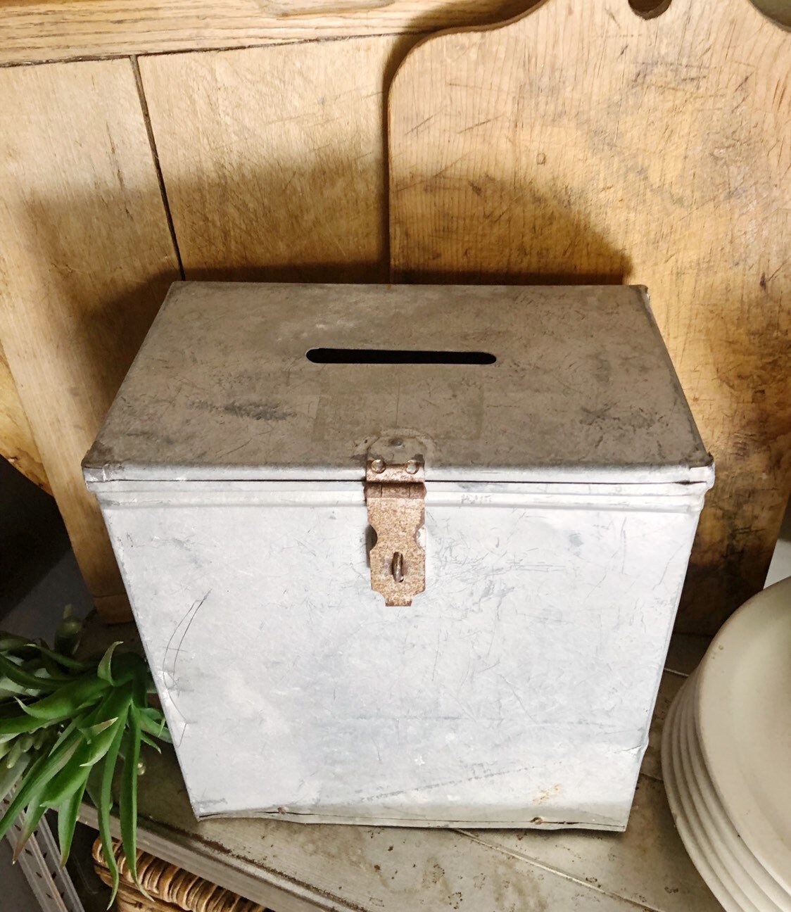 Vintage Metal Ballot Box Galvanized Farmhouse Decor Industrial Salvage