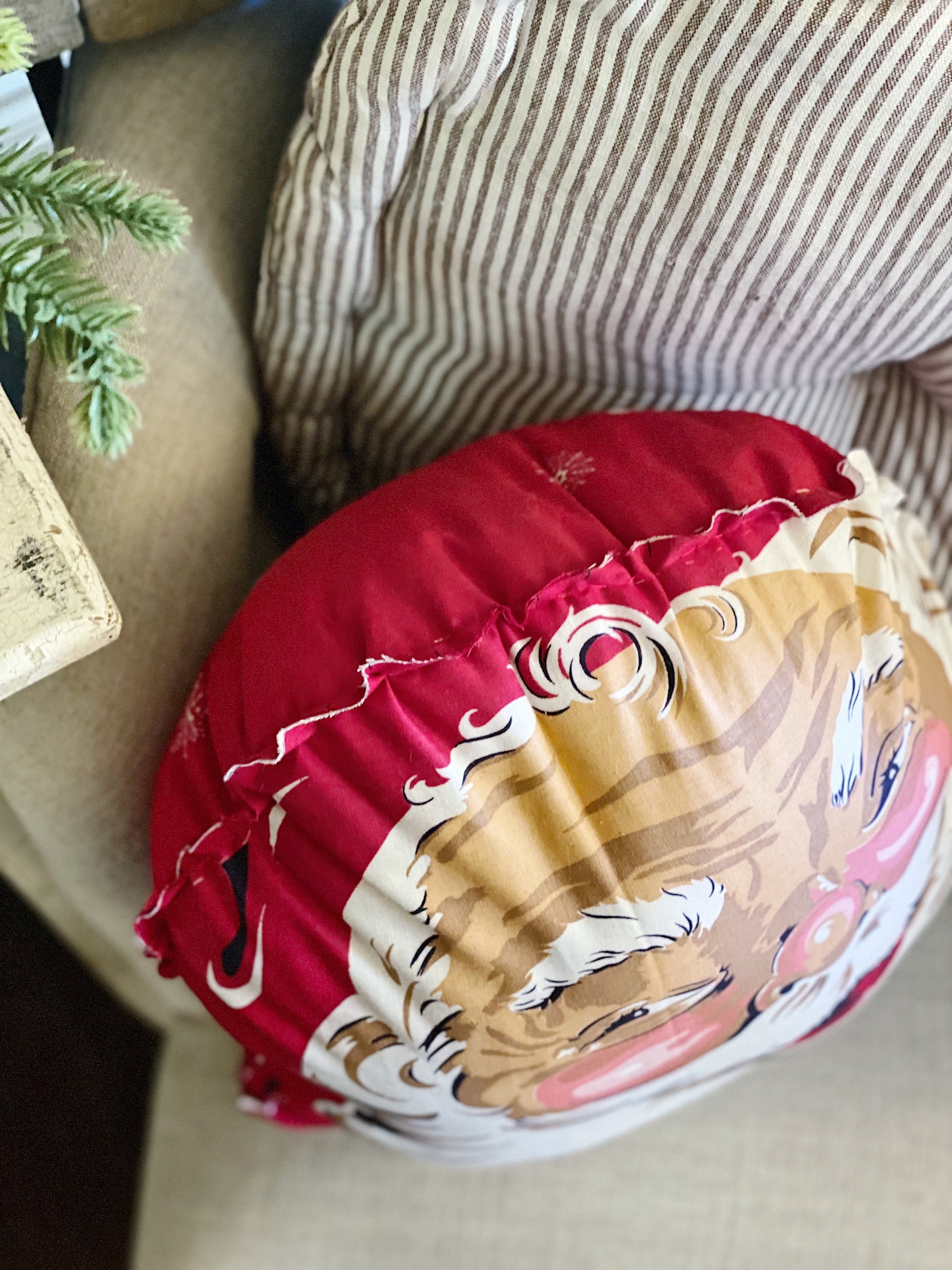 Vintage SANTA CLAUS PILLOW Farmhouse Retro Christmas Decor Merry