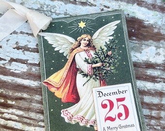 Christmas Vintage Gift Tags ANGEL DECEMBER 25th Farmhouse Christmas Decor Card French Shabby Gift Wrap