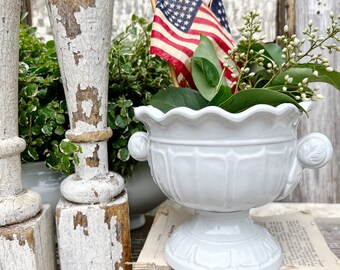 Antique White Ironstone Compote Tureen Bowl Footed Handles Ironstone Farmhouse Decor