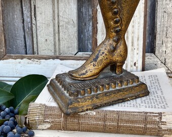 Antique Cast Iron Metal Victorian Boot Shoe Book End Shabby Farmhouse Decor