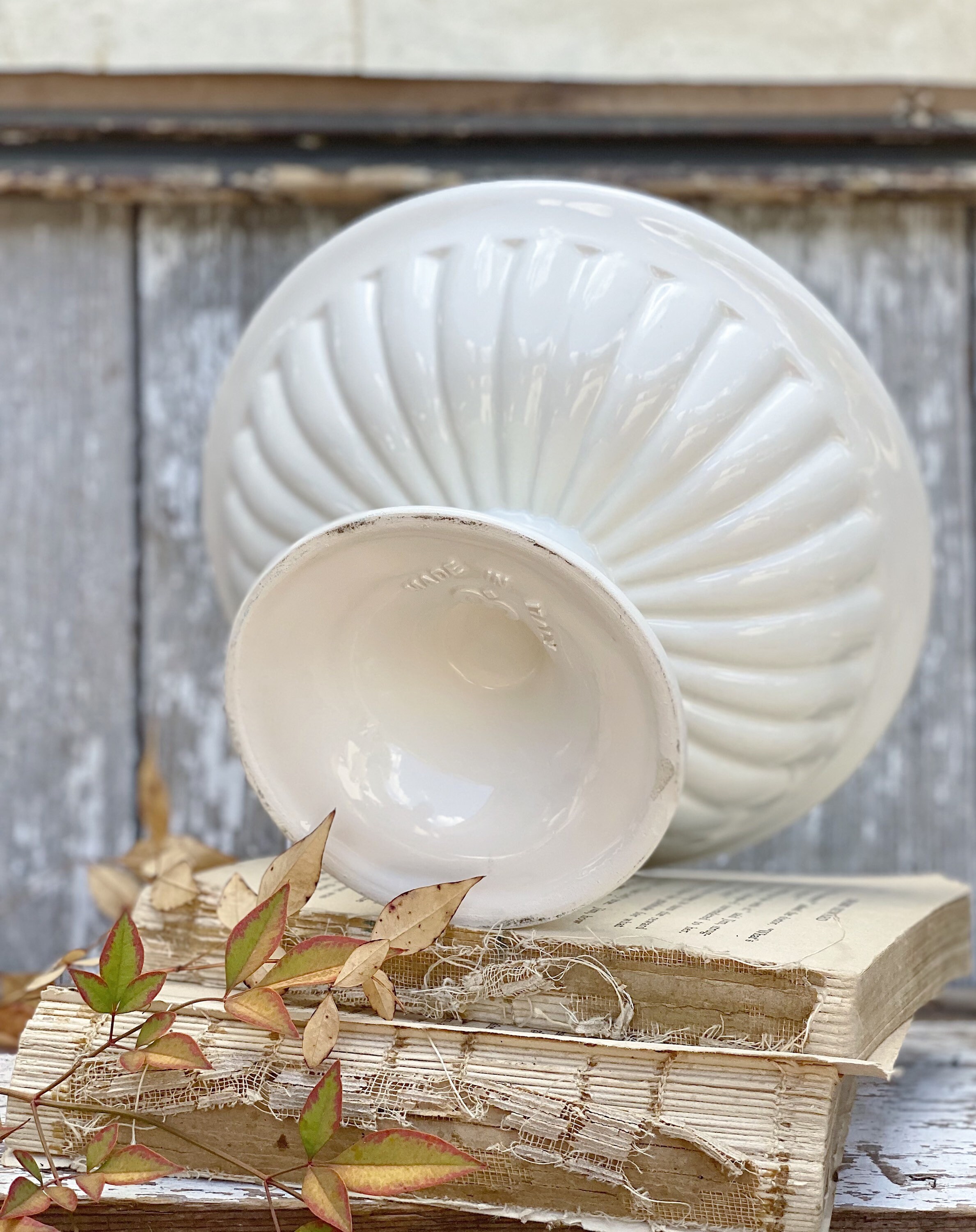 Antique White Ironstone Compote Bowl Lady Finger Scallop Footed