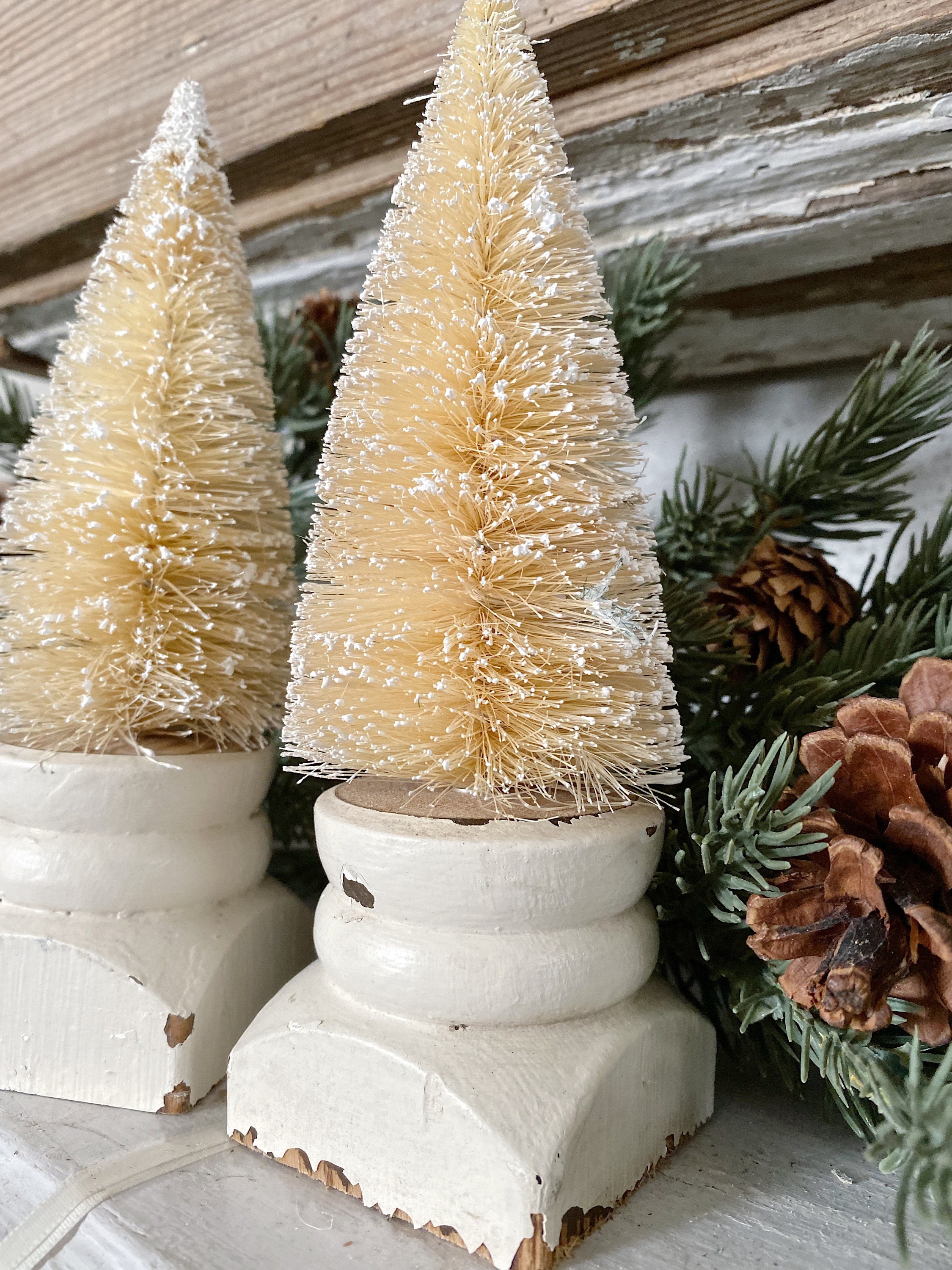 Christmas Bottle Brush Tree LARGE With Salvaged Wood SpindleBase Block