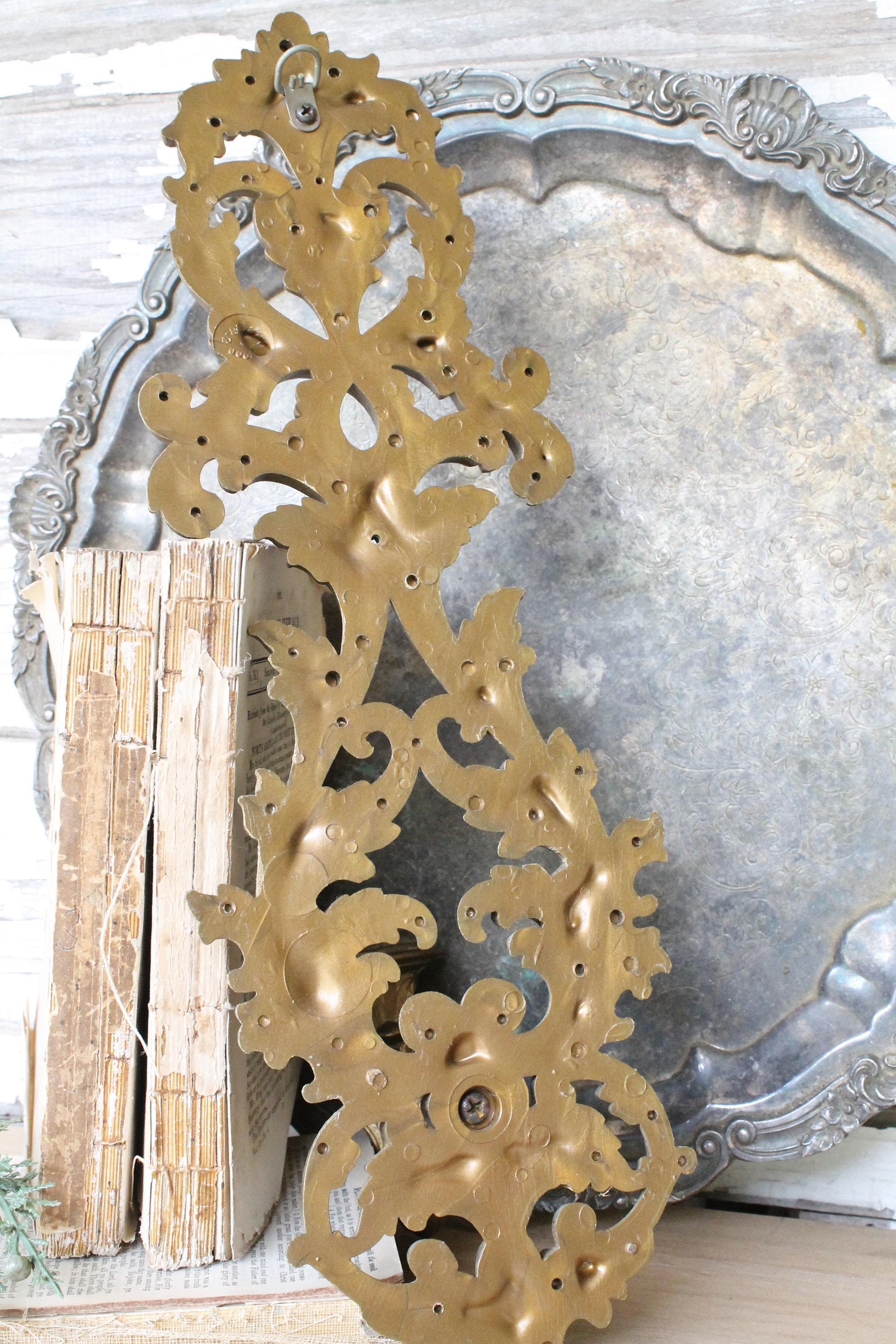 Vintage Gold Floral Candle Sconce French Farmhouse Fixer Upper