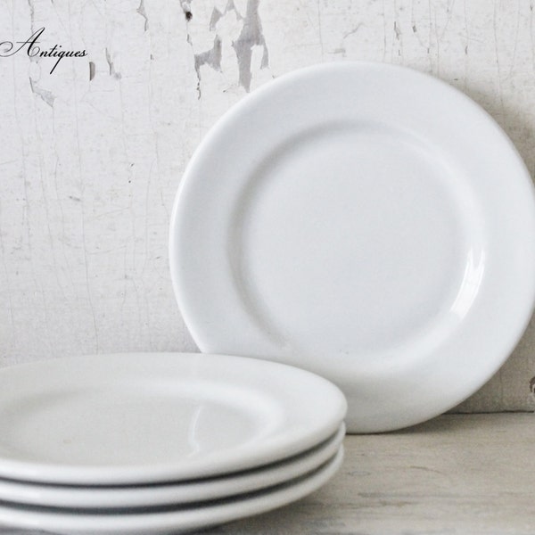 Antique Vintage  White Ironstone Dessert Plates Restaurant Ware TUXTON CHINA Farmhouse Country Chic