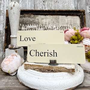 LOVE Flash Cards LARGE Vintage Inspired Word Flashcard SET Of 8 Farmhouse Decor Valentine Cherish Love