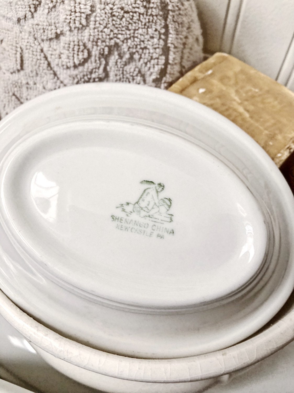 Vintage White Ironstone Soap Dish Bowl SHENANGO China Restaurant Ware