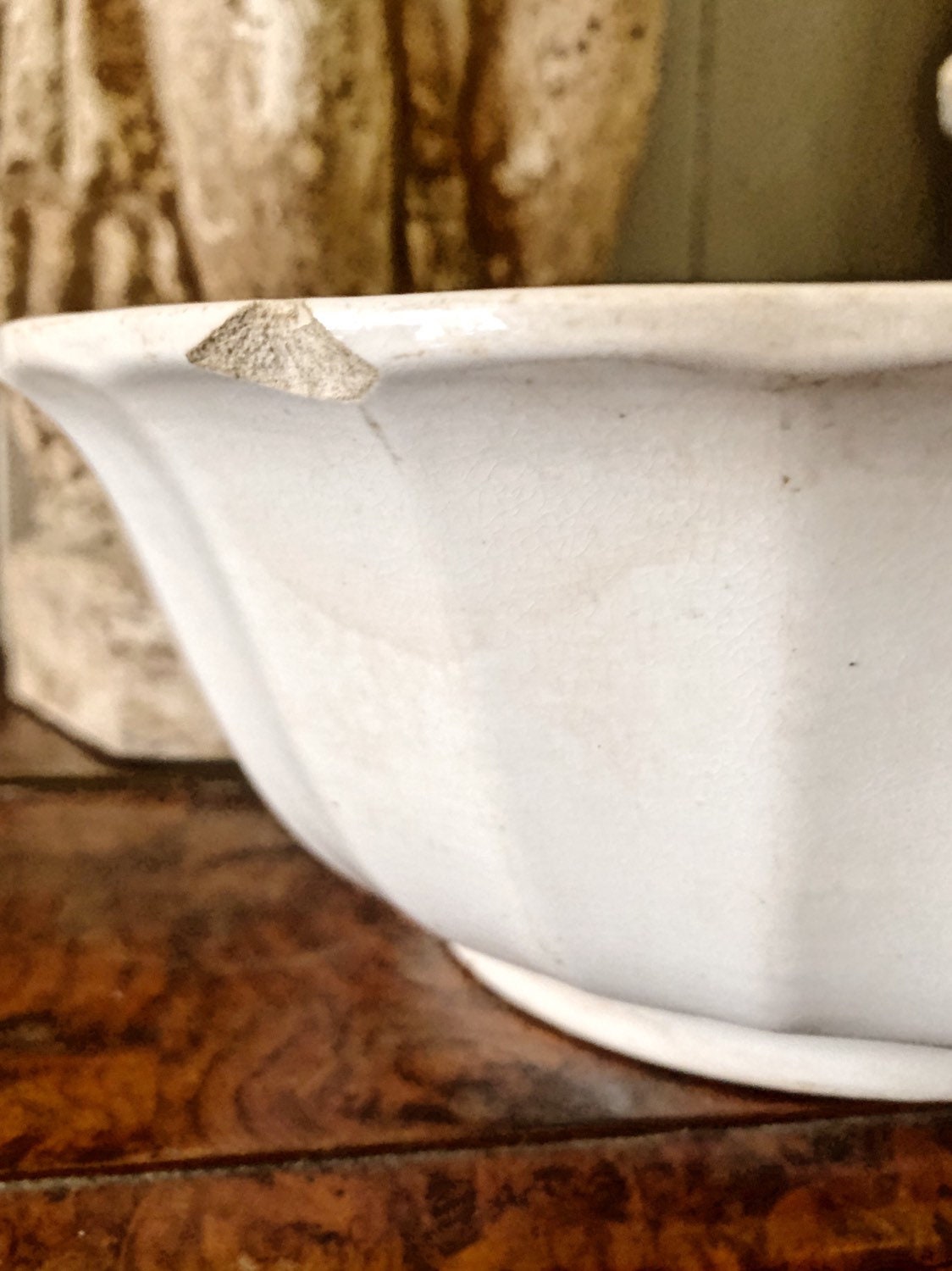 Antique White Ironstone Bowl Lady Finger Scallop Footed Farmhouse Decor