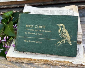 Antique BIRD GUIDE 1951 Book  Land Birds Farmhouse Decor Chester Reed Pocket Book