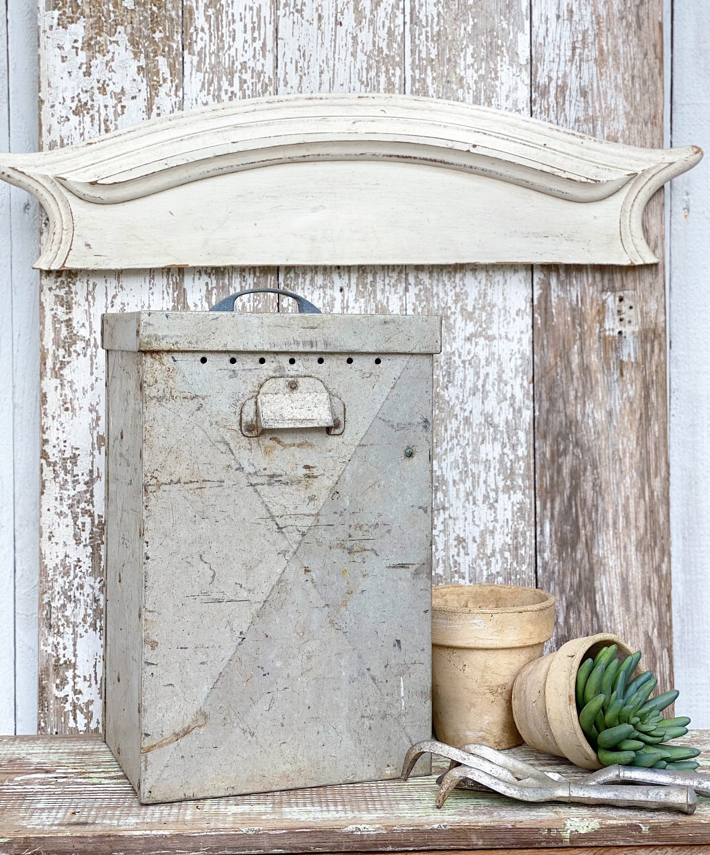 Vintage Metal Dairy Box Galvanized Farmhouse Decor Industrial Salvage