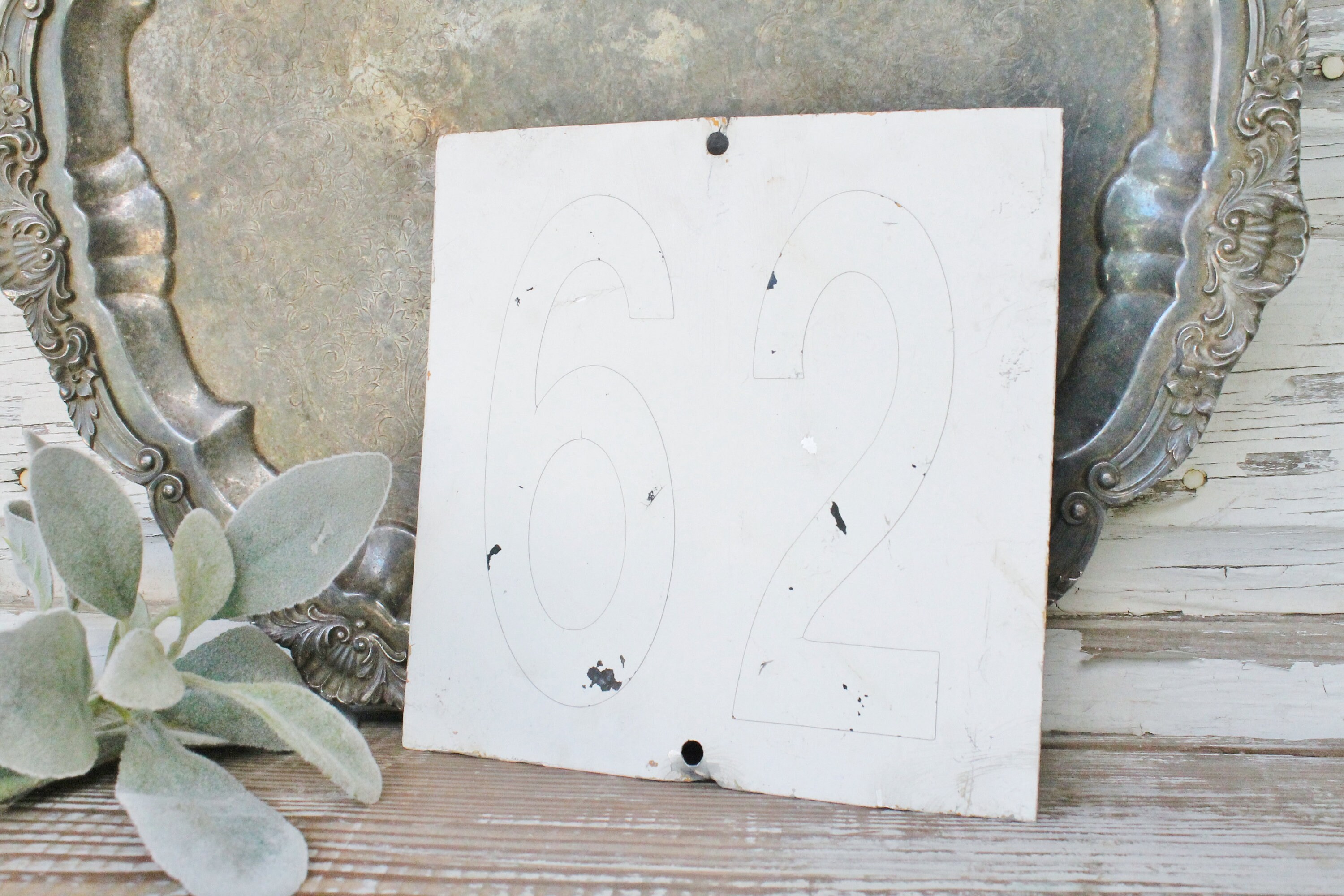 Vintage Metal Number Sign Farmhouse French Country Chic Black White 100