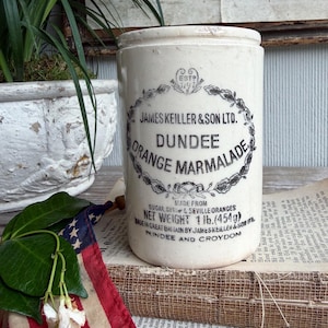 Antique Dundee Marmalade Pot – English Ironstone Crock, James Keiller & Son, 1797 Heart Mark, Farmhouse Decor