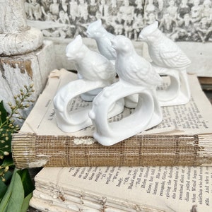 Vintage Napkin Rings Birds White Porcelain Ironstone French Country Farmhouse Decor