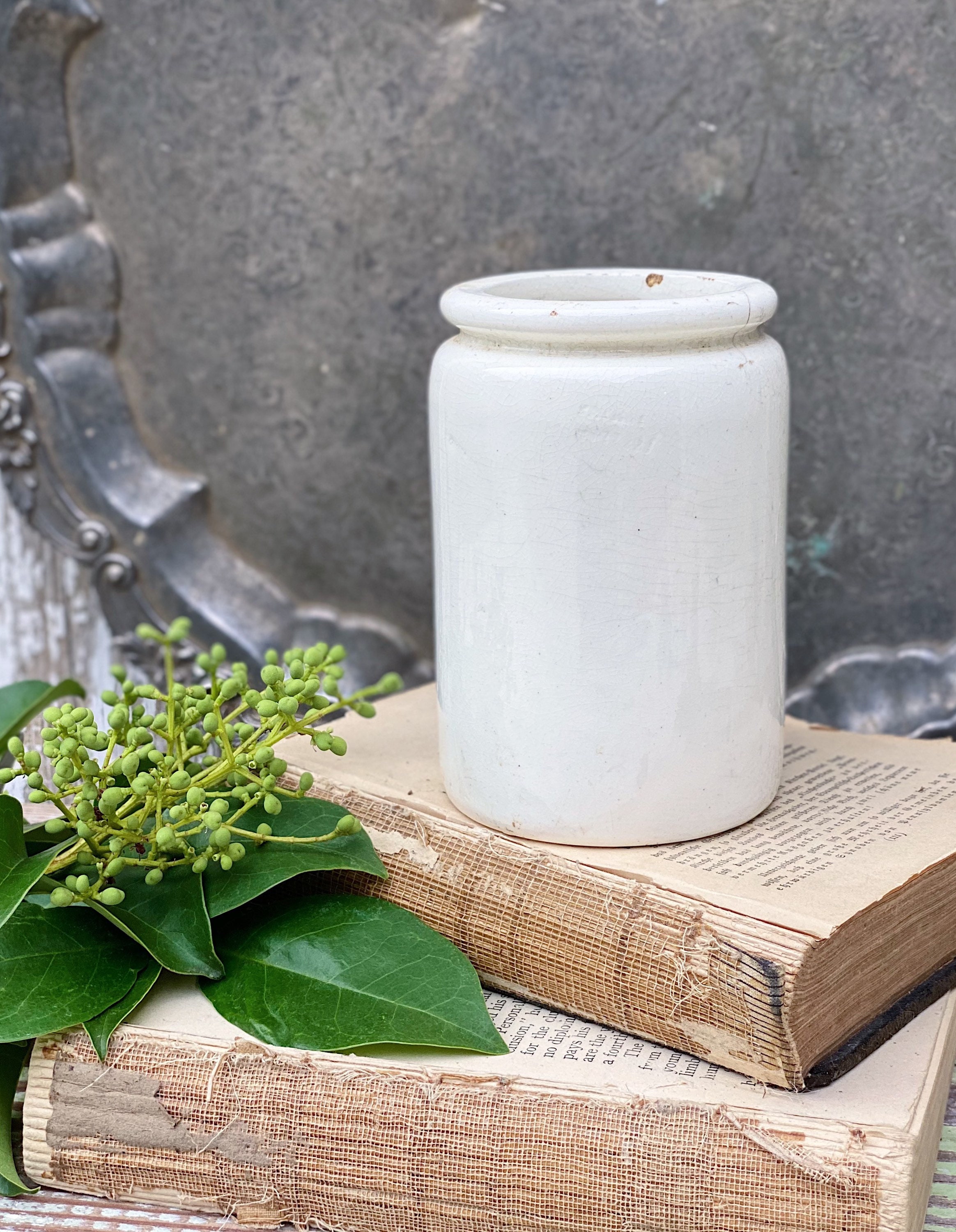 Antique MALING Marmalade IRONSTONE Jar Crock England White 1 Pound