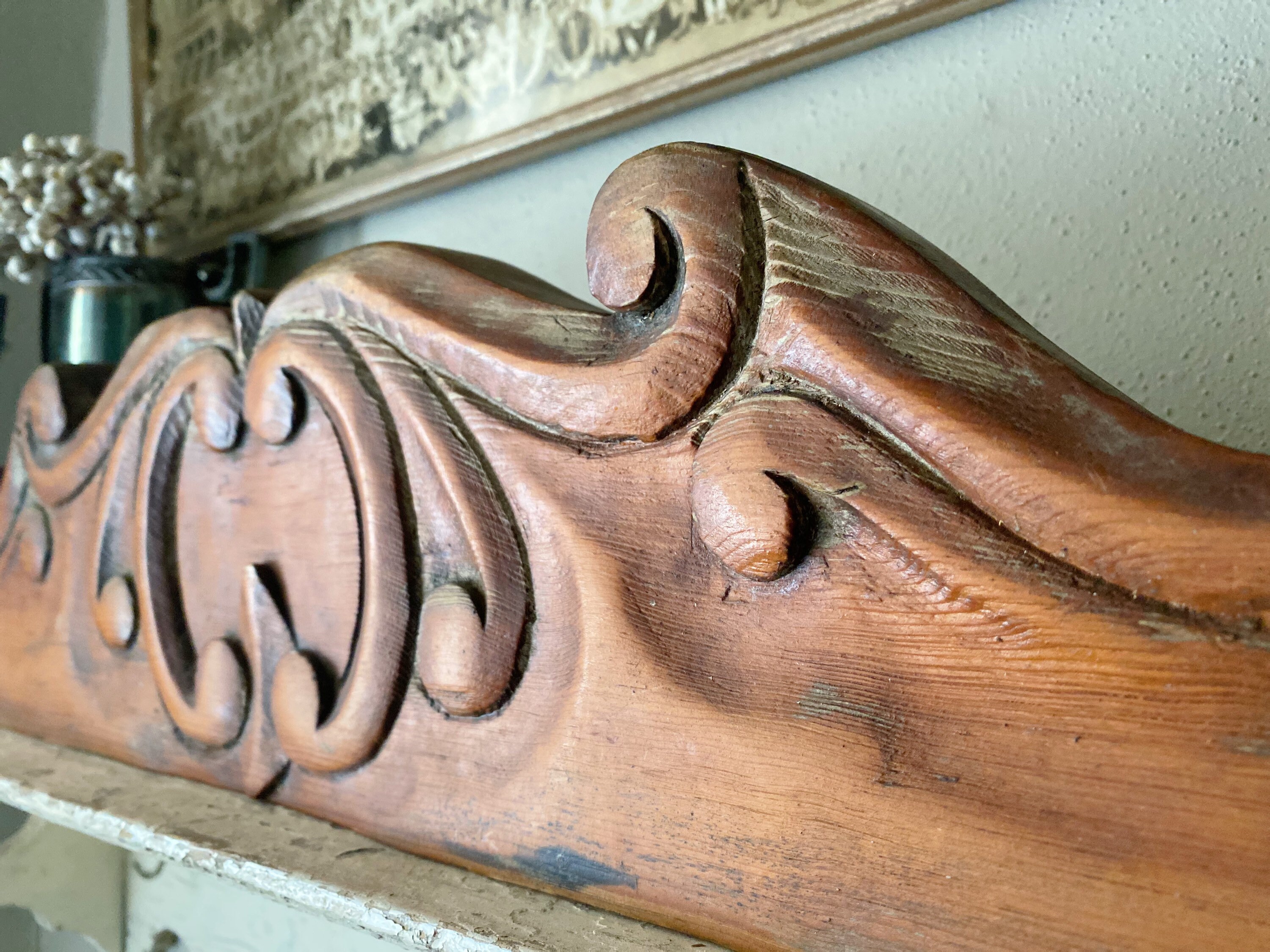 Antique Wood Pediment Architectural Header Arch Salvage Wood Farmhouse