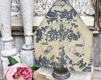 Antique WHITE Clock Face Steeple Farmhouse Decor Industrial Salvage Vintage Metal Clock Dial Painted Chippy