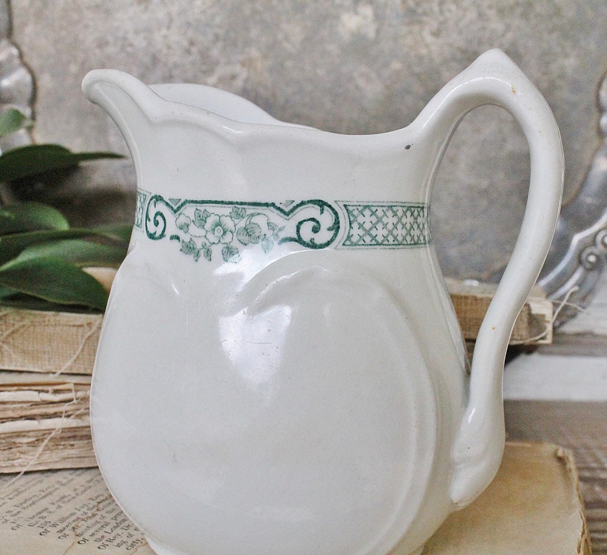 Antique Vintage White Ironstone Creamer Pitcher Jug MADDOCK England