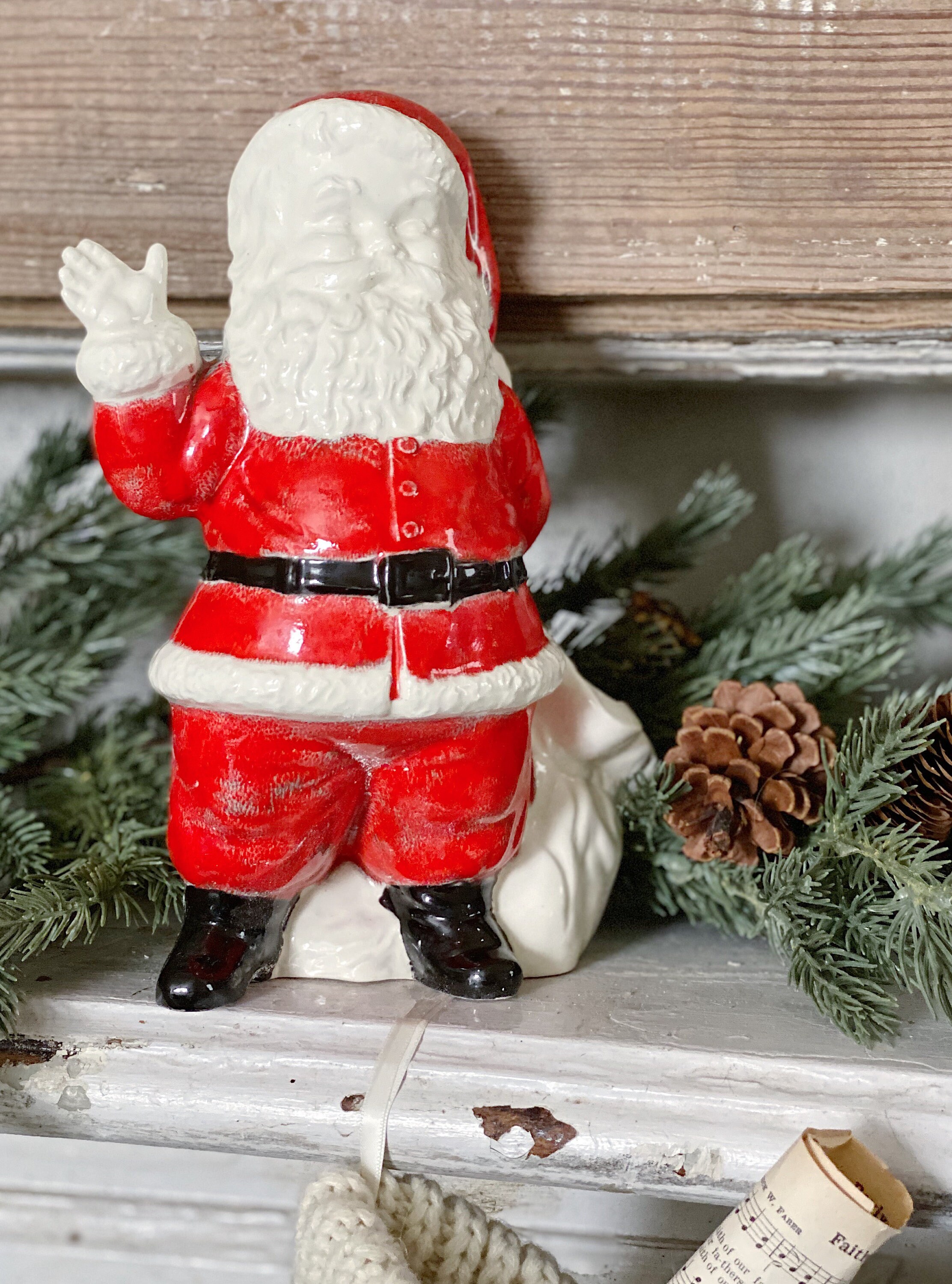 Vintage Santa Claus Planter Statue Farmhouse Christmas Decor Pottery