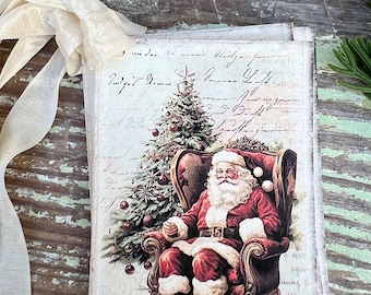 Christmas Vintage Gift Tags SANTA CHAIR  Farmhouse Christmas Decor Card French Shabby Gift Wrap