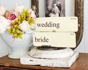 WEDDING Flash Cards LARGE Vintage Inspired Word Flashcard SET Of 8 Farmhouse Decor Party Favor Banner Bridal Shower Marriage