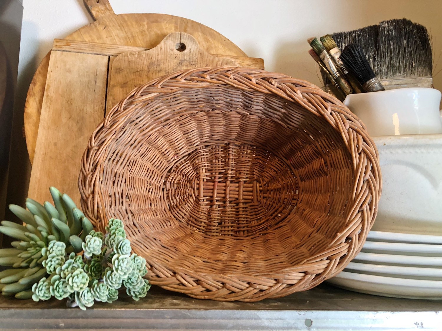 Antique Wicker Basket Farmhouse Decor Vintage Basket