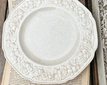 Antique Creamy White Ironstone Scallop Plate Crown Ducal FLORENTINE  Farmhouse Decor Dinner