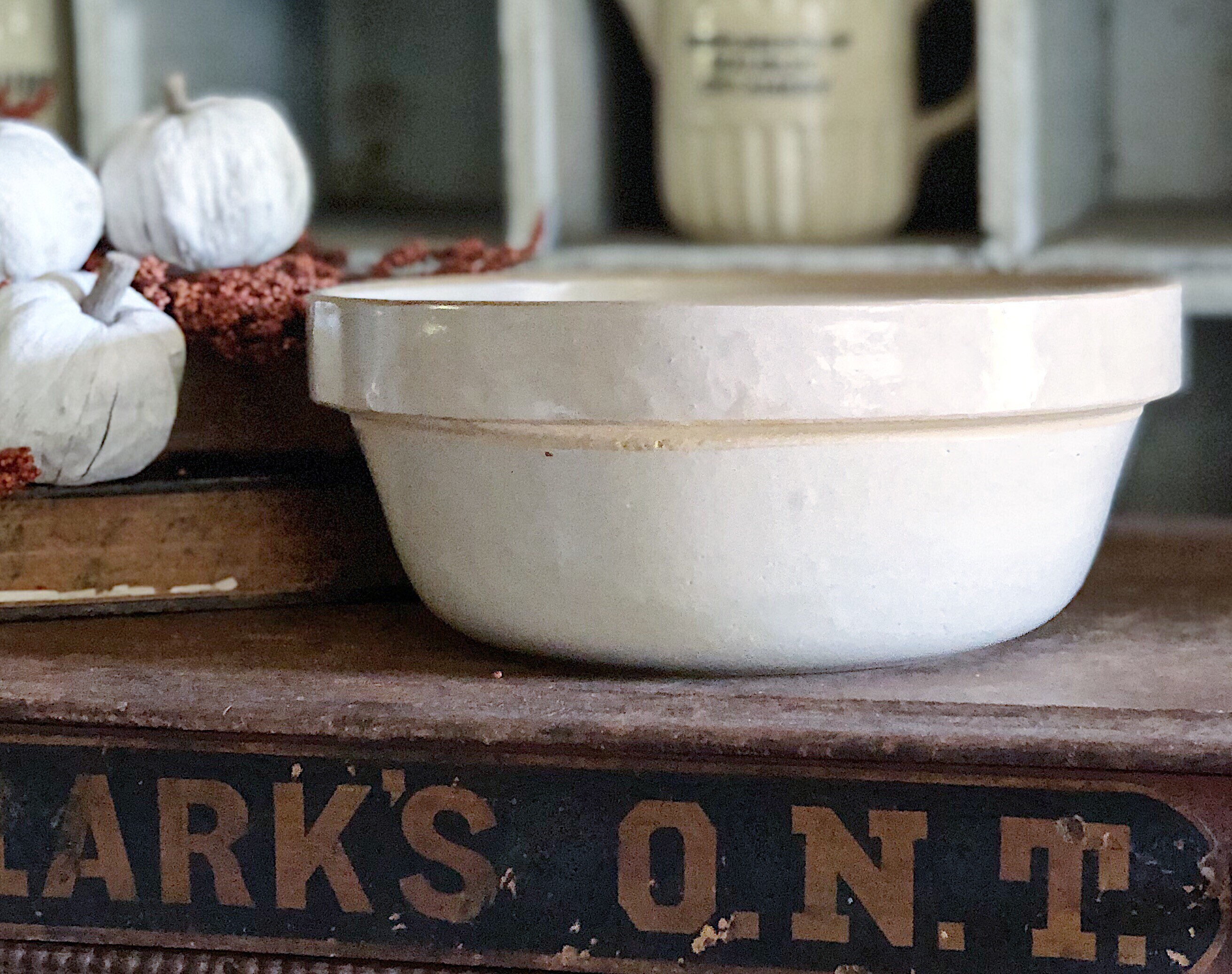 Antique Crock Salt Glaze Stoneware Dough Mixing Bowl Farmhouse Decor