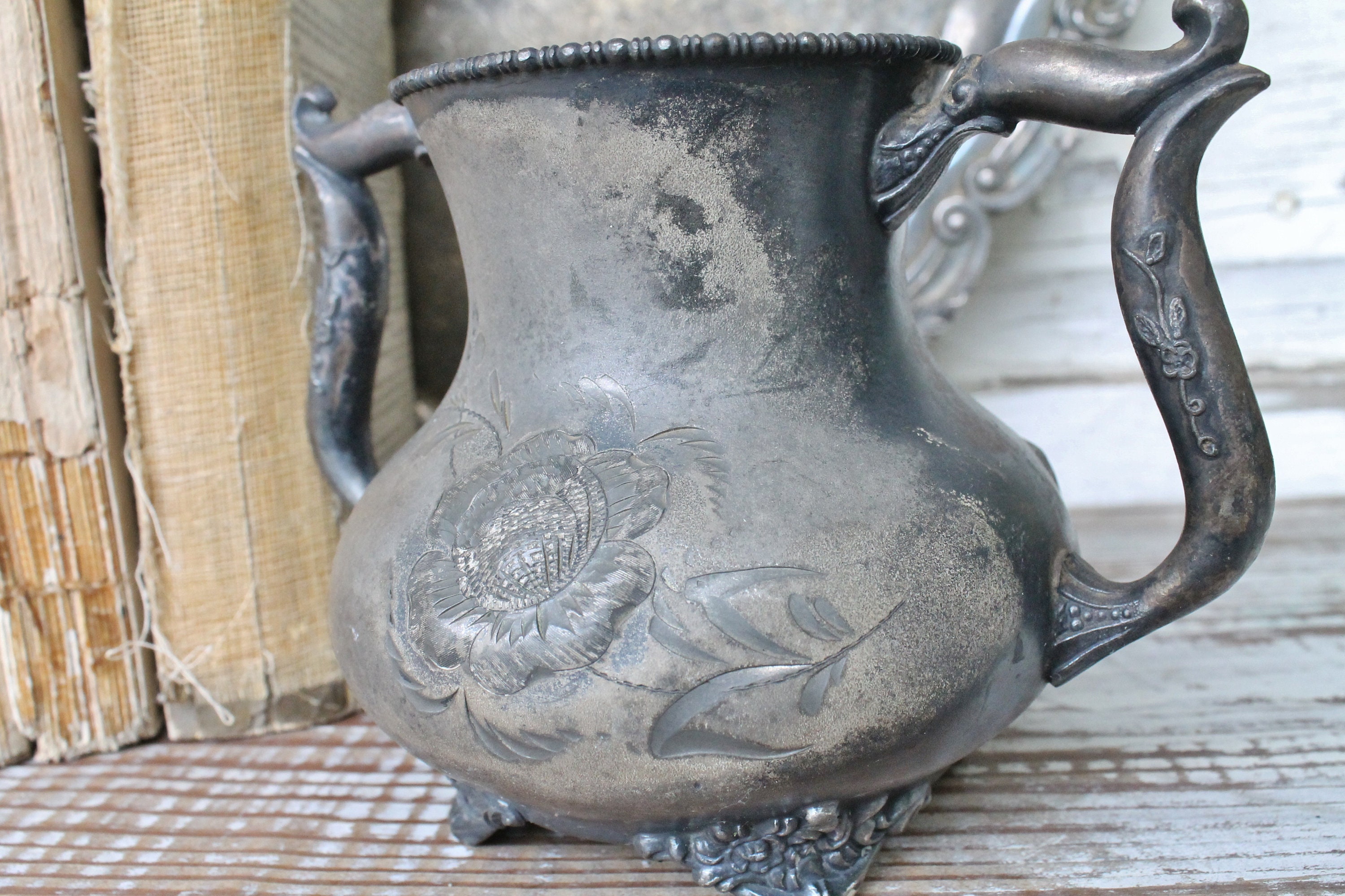 Antique Silver Sugar Loving Cup QUADRUPLE PLATE Ornate Farmhouse Decor