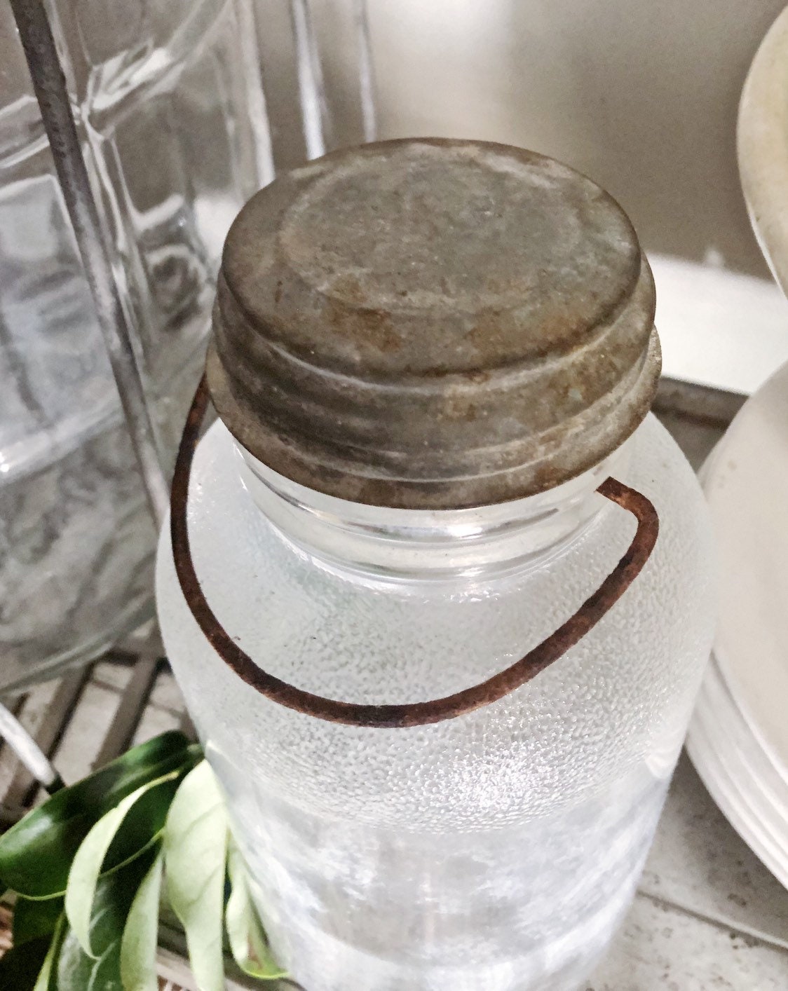 Antique Ball Jar Glass Bail And Wire Clasp Lid Container Farmhouse