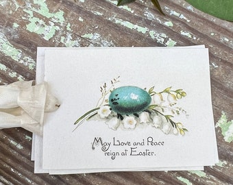 Vintage Easter Egg Gift Tags Flowers Love Peace French Farmhouse Decor Card Shabby Set of 8 Blue Speckled