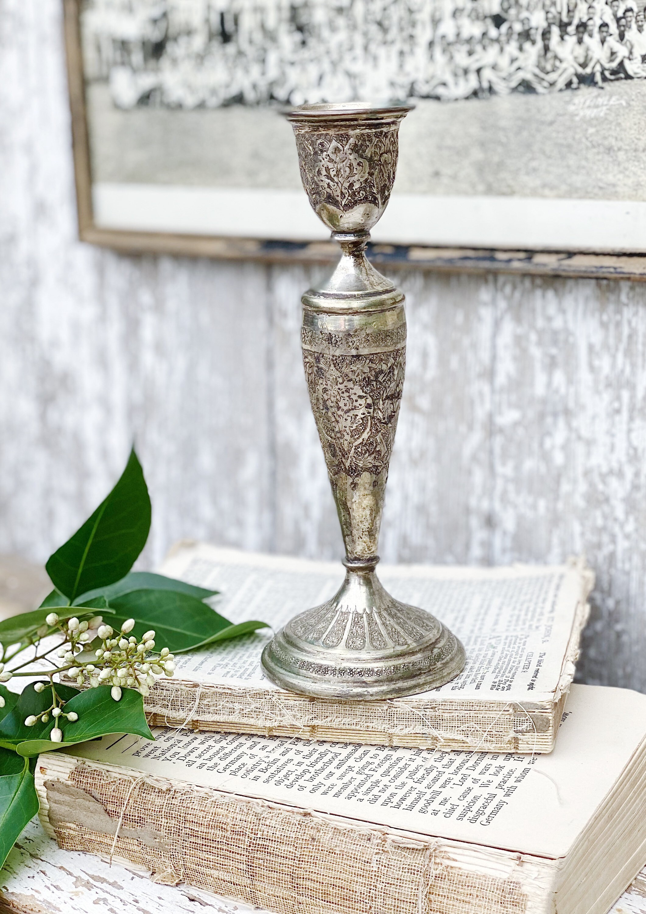 Antique Candlestick SILVER Ornate Candle Holder Taper