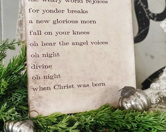 Oh Holy Night Sign Wood Vintage Christmas Decor  Mounted Farmhouse  Decor Book Page Primitive Decor Thrill Of Hope