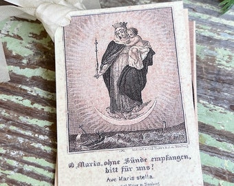 Gift Tags Mary Mother Crown Infant Jesus Decor French Prayer Card Religious CHRISTMAS Christian Catholic