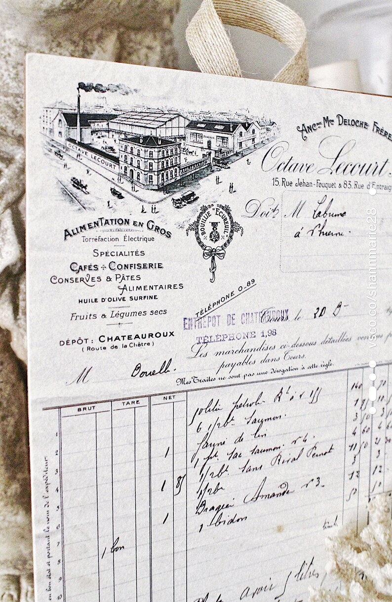 vintage french invoice receipt ledger wood sign handwriting etsy