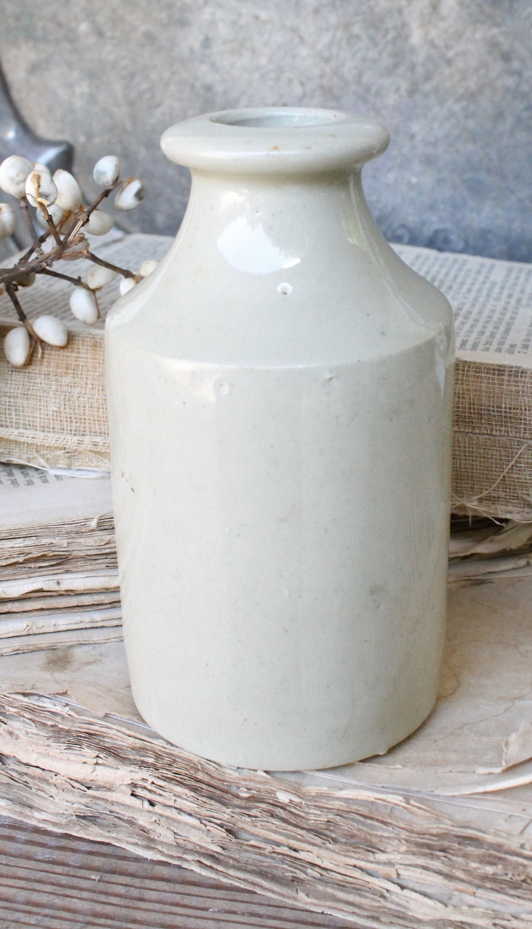 Antique Ink Crock Bottle Stoneware ENGLAND Farmhouse Decor Fixer Upper