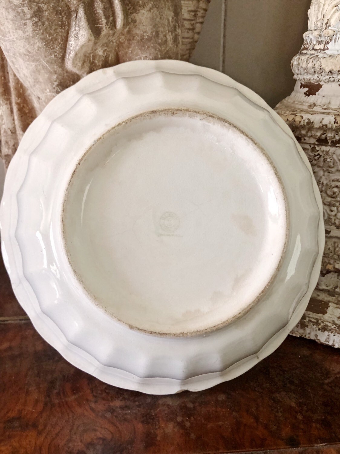Antique White Ironstone Bowl Lady Finger Scallop Footed Farmhouse Decor