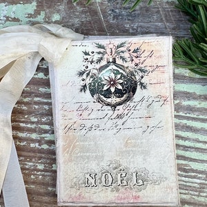 Świąteczne zabytkowe etykiety na prezenty NOEL ORNAMENT Karta dekoracyjna na Boże Narodzenie w stylu wiejskim Francuskie opakowanie na prezenty Shabby