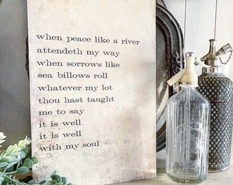 IT IS WELL With My Soul Hymn Sign Wood Vintage Farmhouse Decor Mounted Book Page Decor Hymnal Bible Verse Scripture