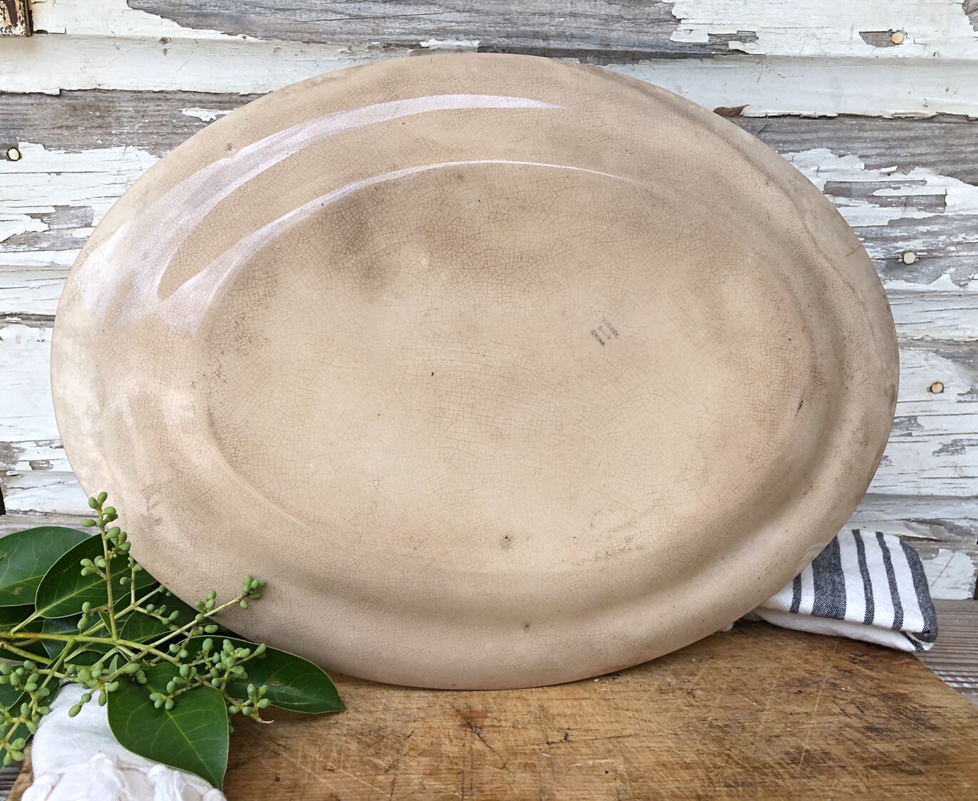 Antique Ironstone Platter Creamy White Farmhouse Decor Grungy Aged Ironstone Crazing VODREX CHINA