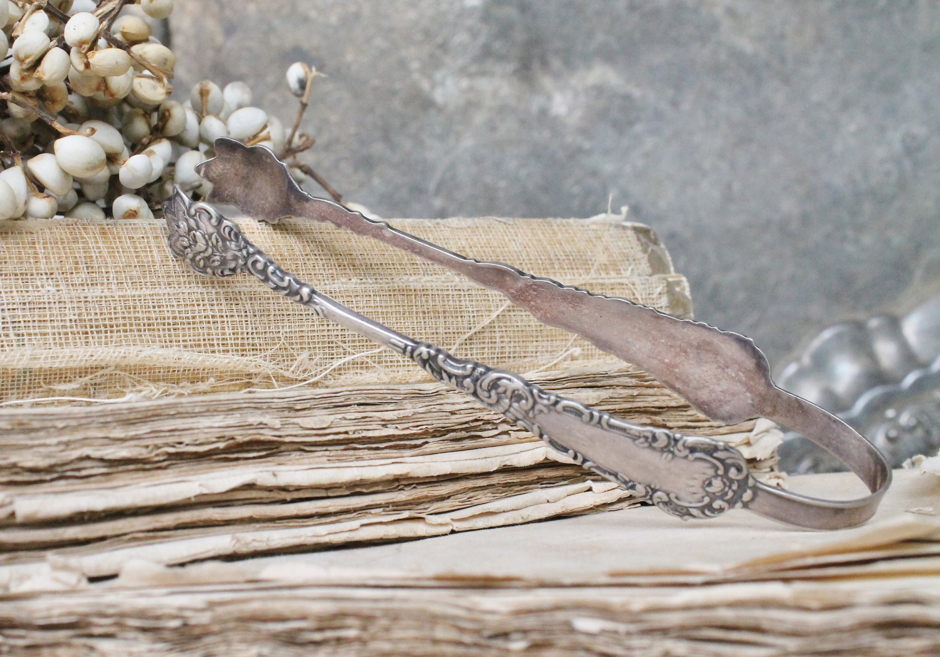 Antique Tongs Claw Fork Wm ROGERS SILVER Vintage Sugar Ice Tongs