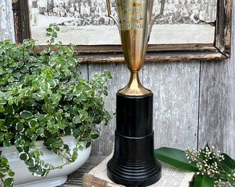 Antique Loving Cup Trophy Silver Engraved Farmhouse Decor Industrial Salvage 1937 Senior Debate